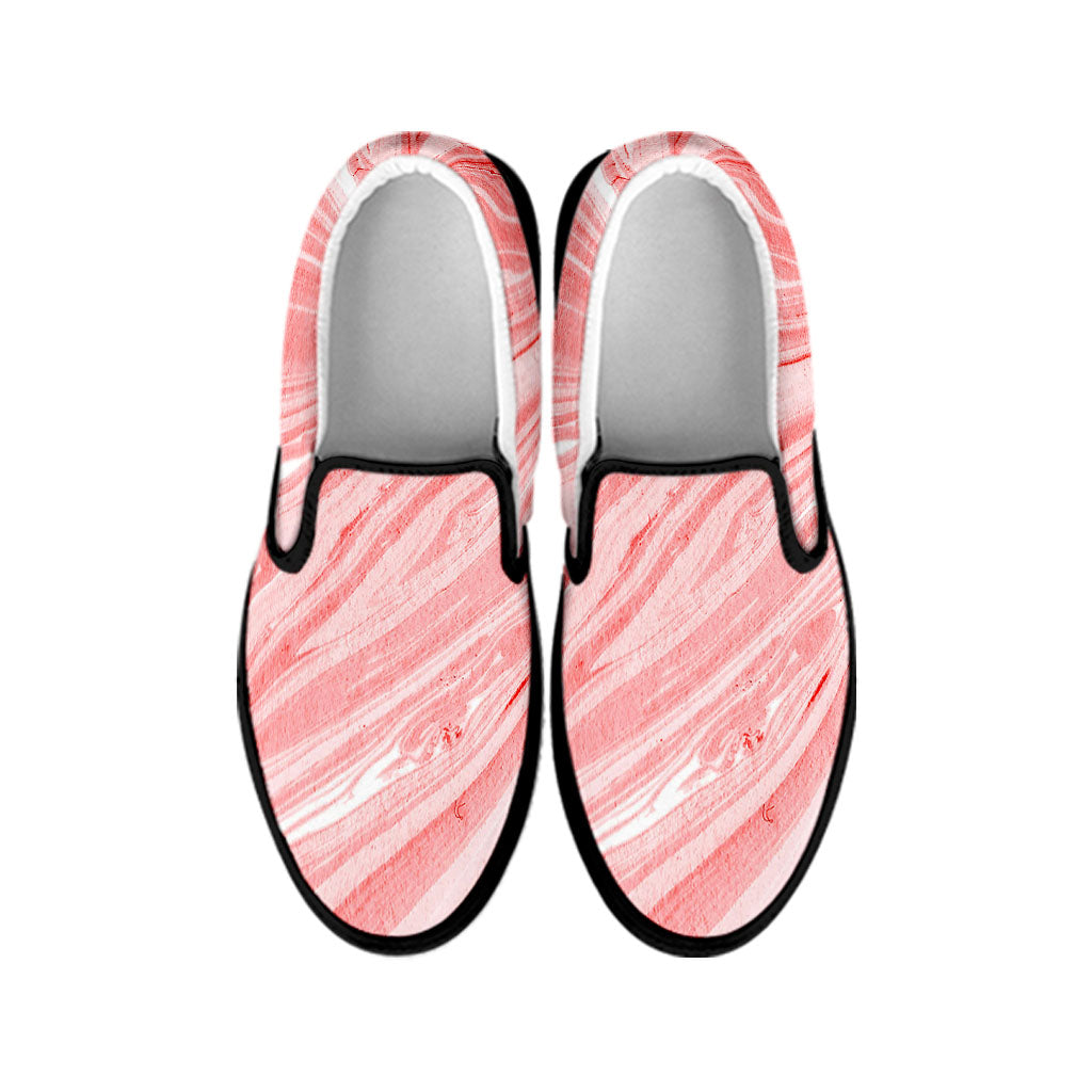 Pink Liquid Marble Print Black Slip On Sneakers