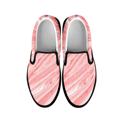 Pink Liquid Marble Print Black Slip On Sneakers