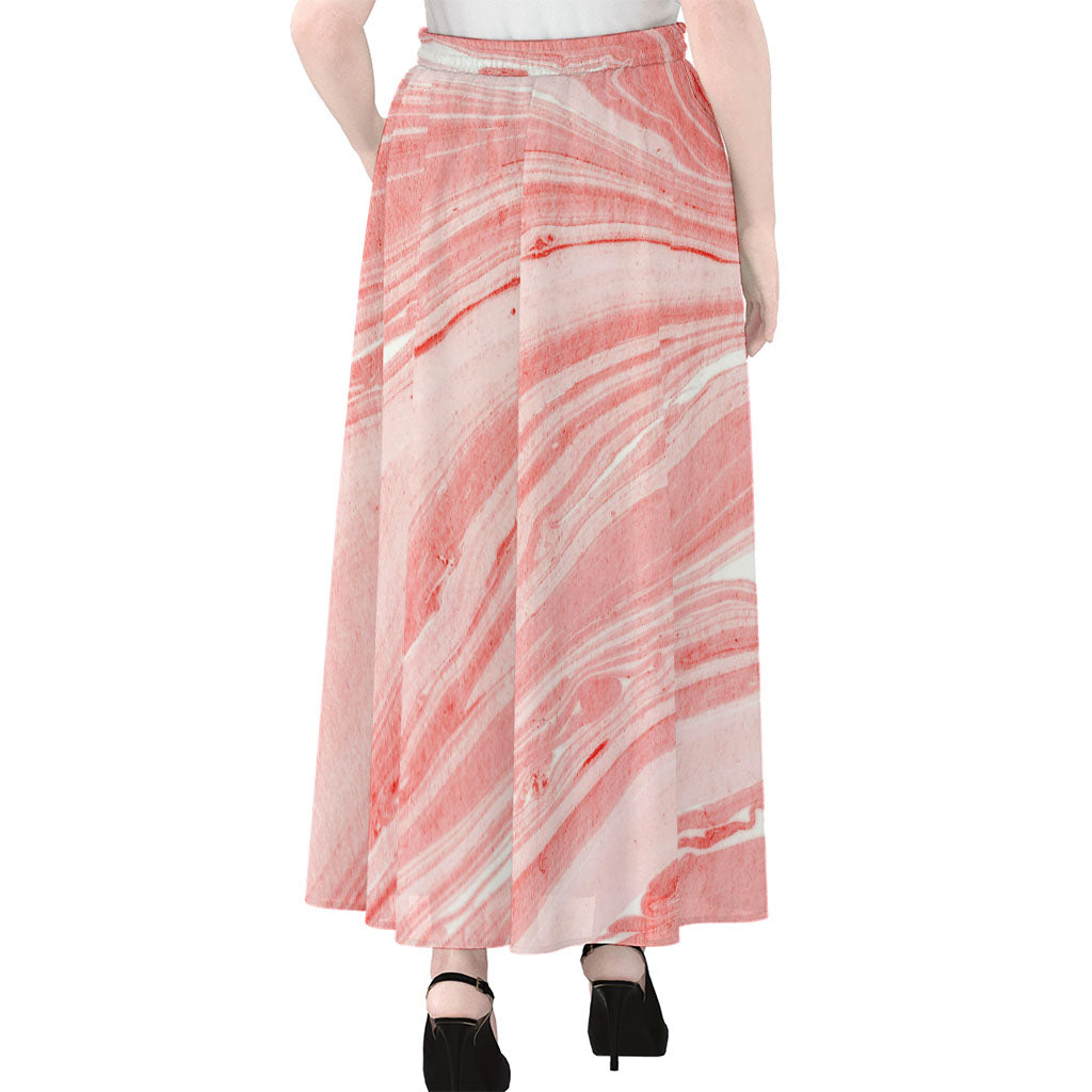 Pink Liquid Marble Print Chiffon Maxi Skirt