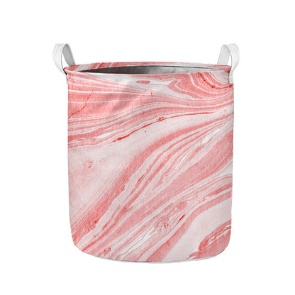 Pink Liquid Marble Print Collapsible Laundry Basket