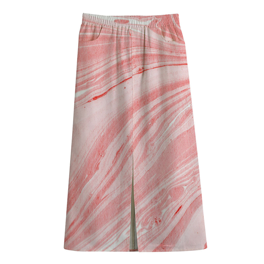 Pink Liquid Marble Print Cotton Front Slit Maxi Skirt