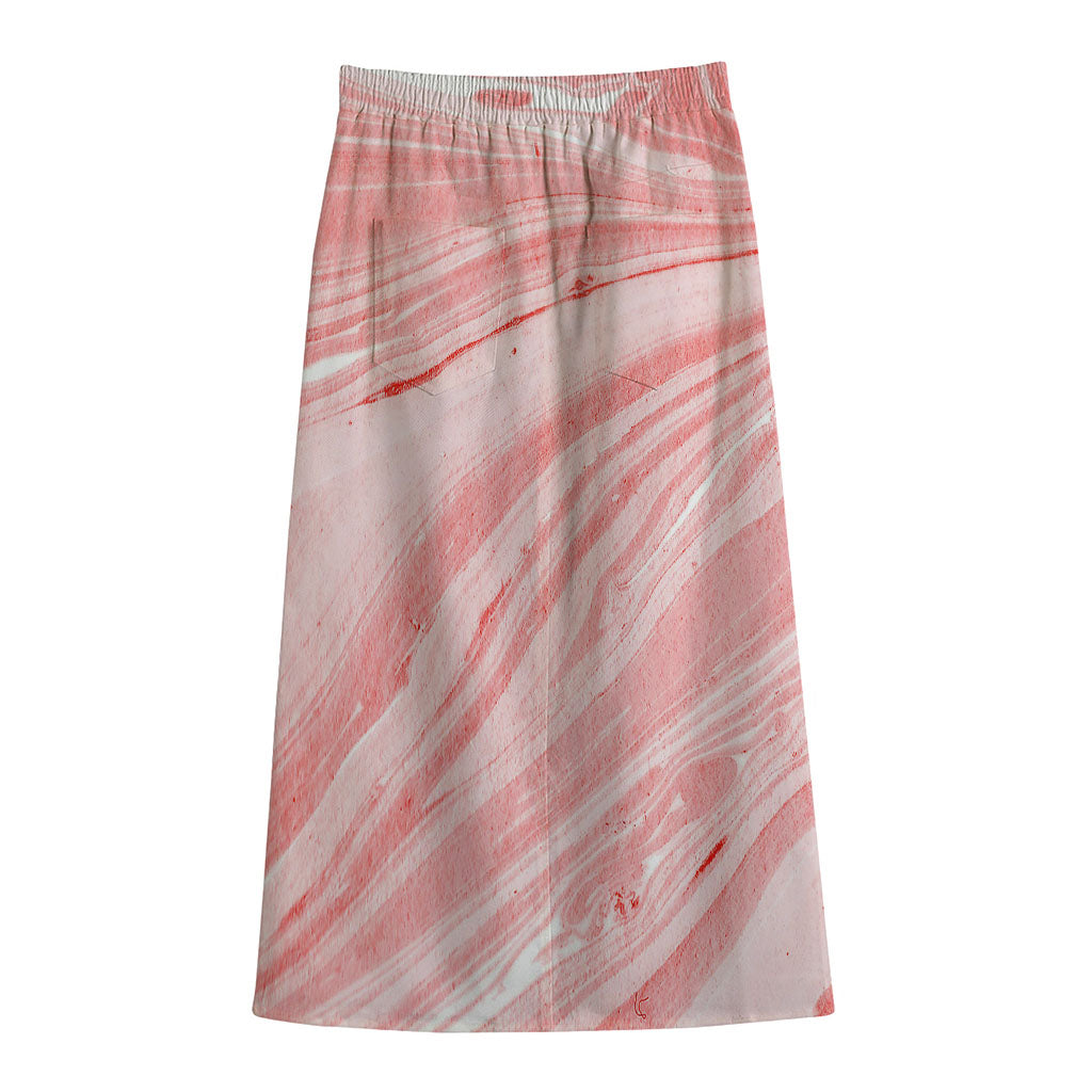 Pink Liquid Marble Print Cotton Front Slit Maxi Skirt