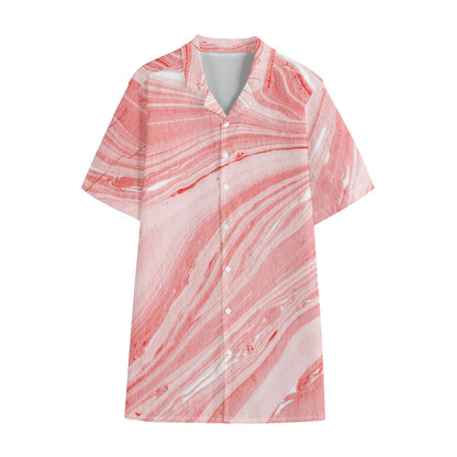 Pink Liquid Marble Print Cotton Hawaiian Shirt