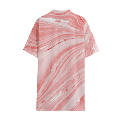 Pink Liquid Marble Print Cotton Hawaiian Shirt