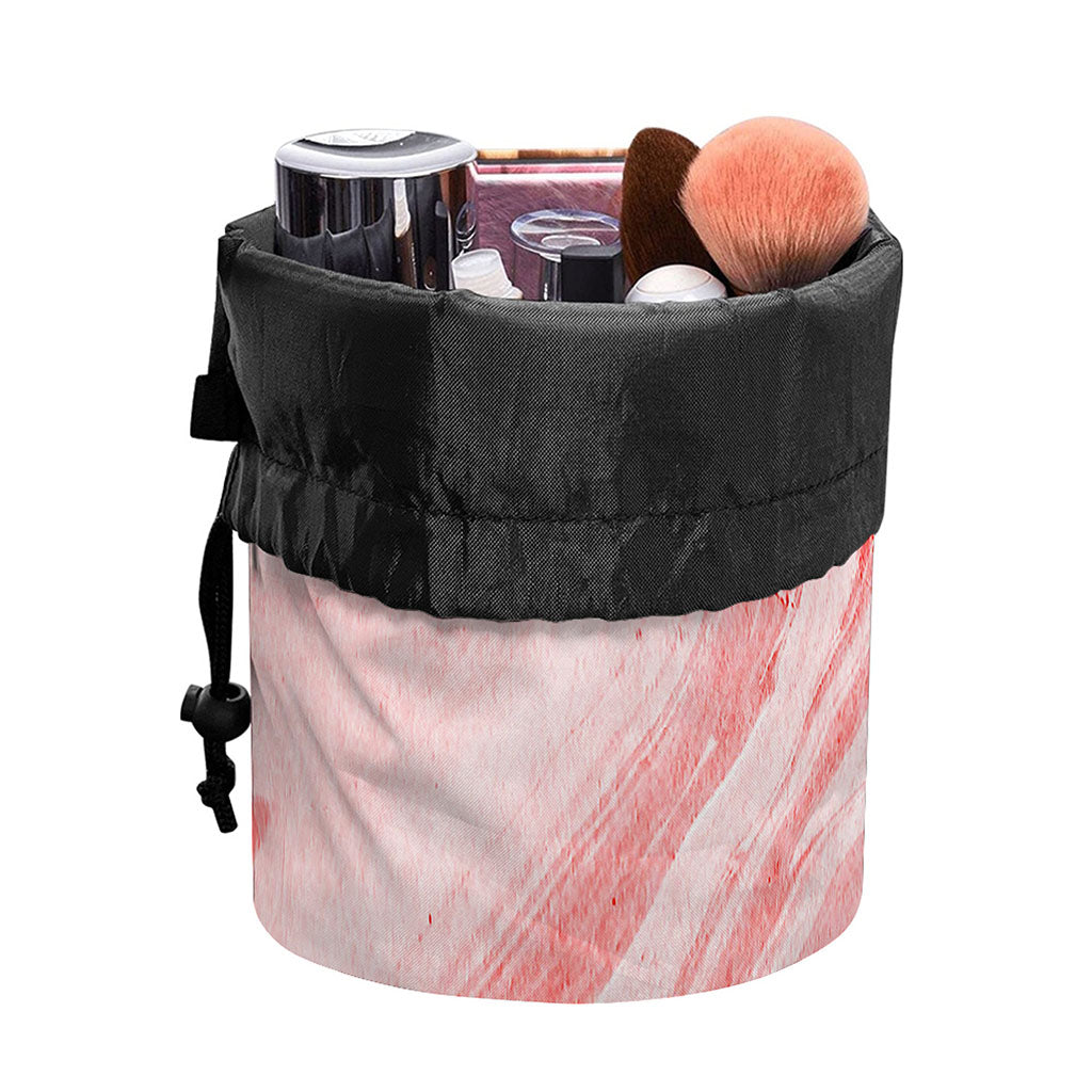 Pink Liquid Marble Print Drawstring Makeup Bag