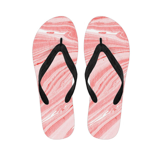 Pink Liquid Marble Print Flip Flops