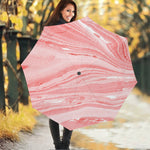 Pink Liquid Marble Print Foldable Umbrella