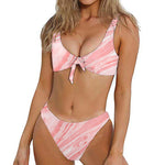 Pink Liquid Marble Print Front Bow Tie Bikini