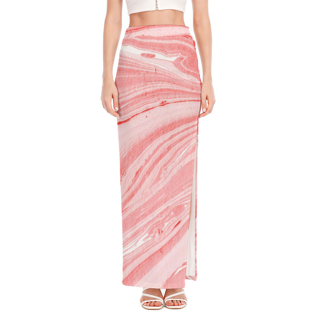 Pink Liquid Marble Print High Slit Maxi Skirt