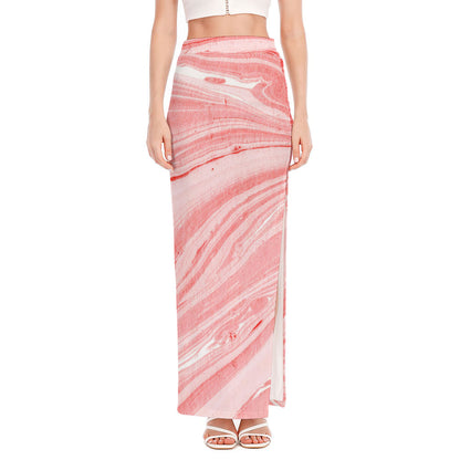 Pink Liquid Marble Print High Slit Maxi Skirt