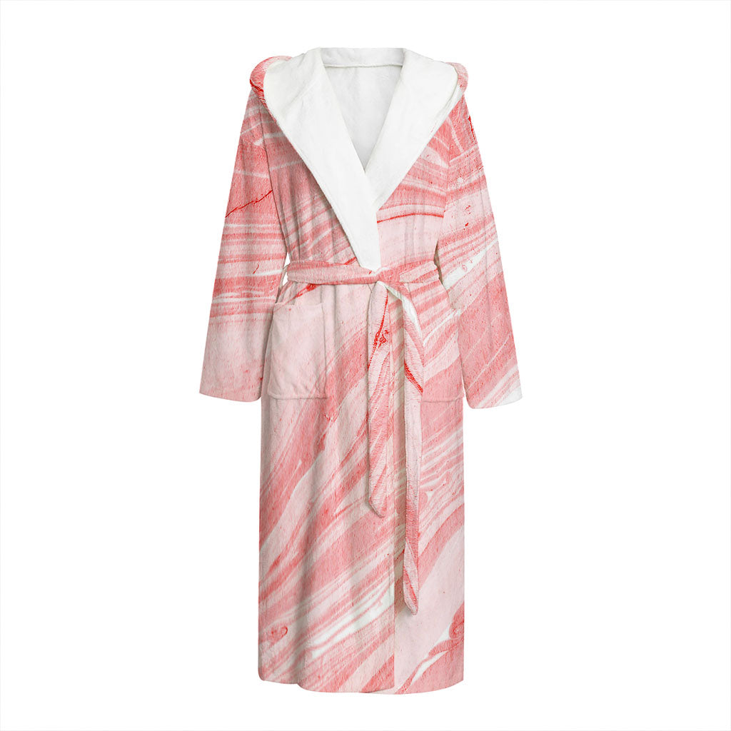 Pink Liquid Marble Print Hooded Bathrobe