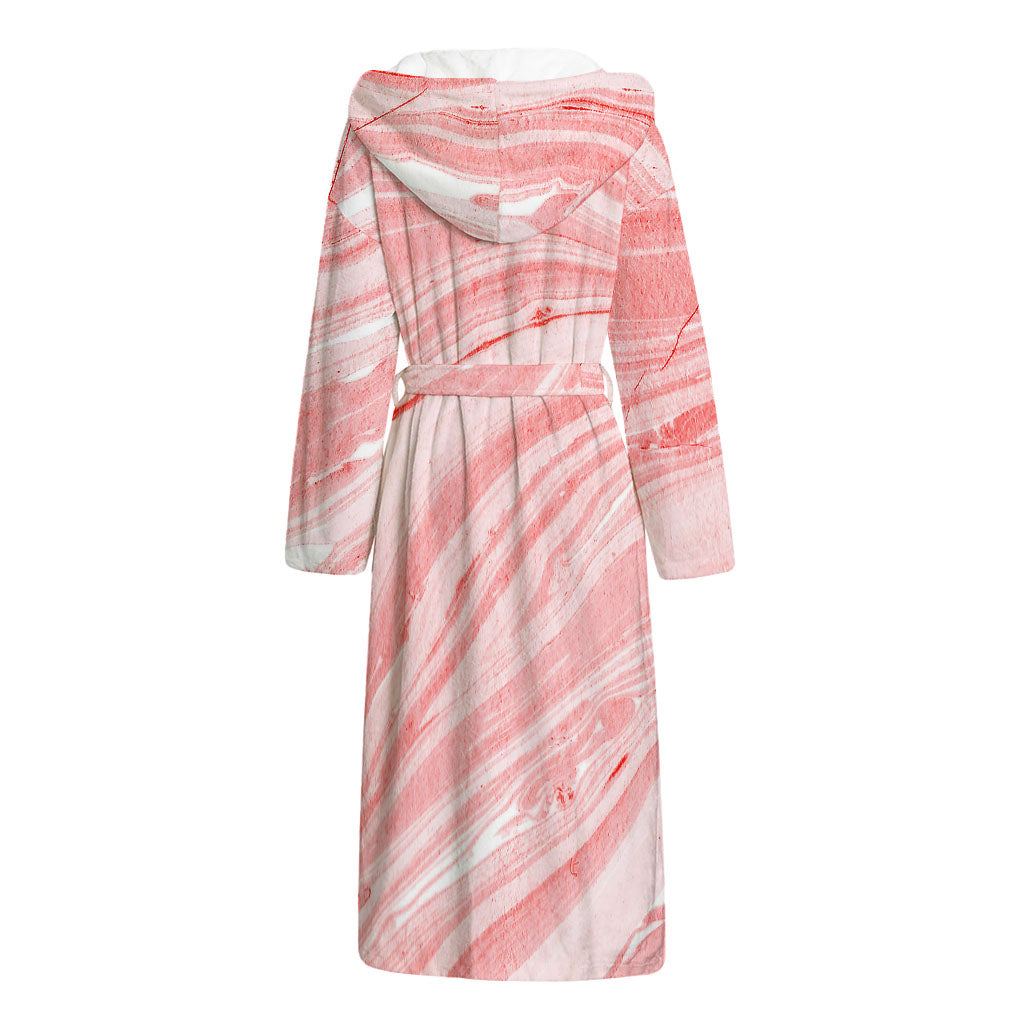 Pink Liquid Marble Print Hooded Bathrobe
