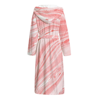 Pink Liquid Marble Print Hooded Bathrobe