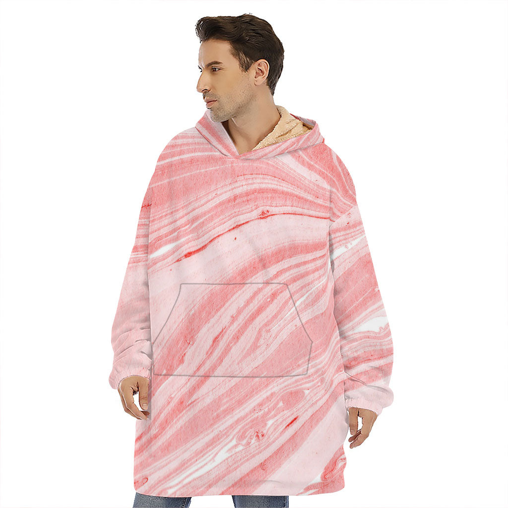 Pink Liquid Marble Print Hoodie Blanket