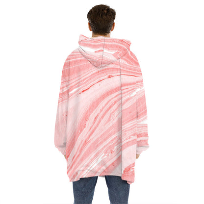 Pink Liquid Marble Print Hoodie Blanket