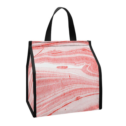 Pink Liquid Marble Print Insulated Lunch Tote