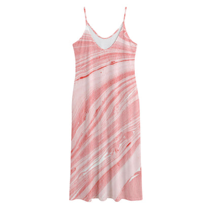 Pink Liquid Marble Print Jersey Midi Cami Dress