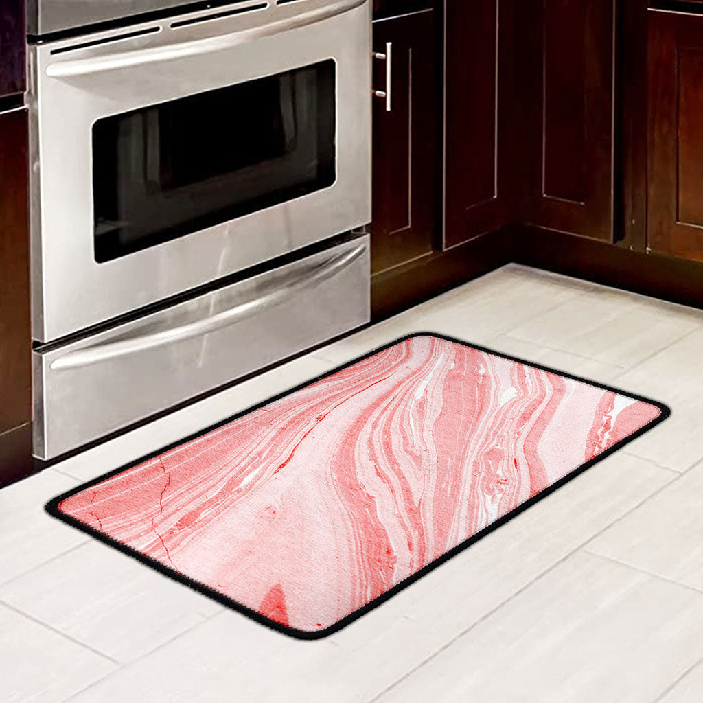 Pink Liquid Marble Print Kitchen Mat