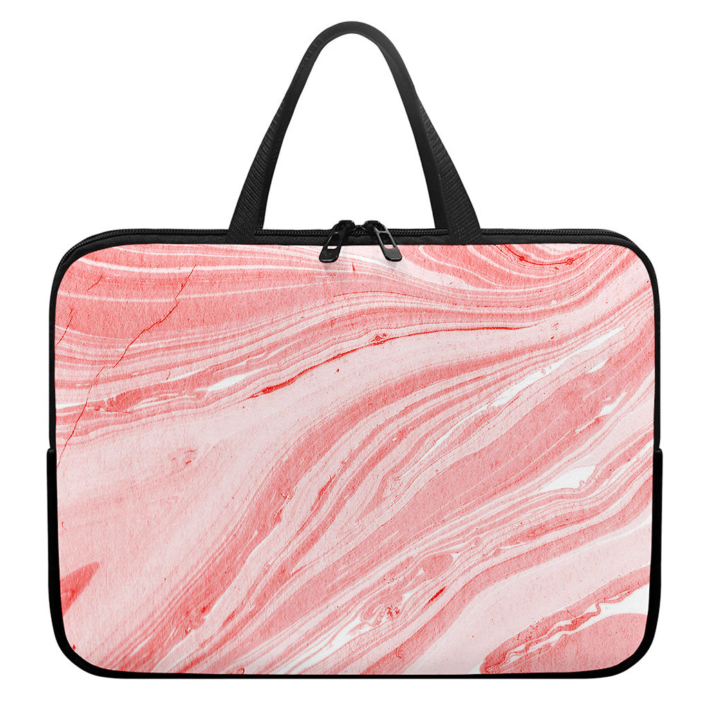 Pink Liquid Marble Print Laptop Sleeve With Handle