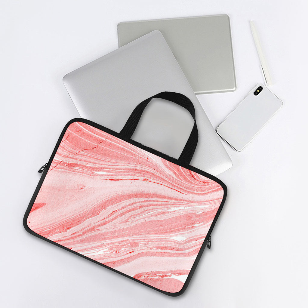 Pink Liquid Marble Print Laptop Sleeve With Handle
