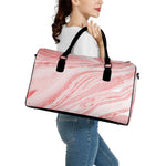 Pink Liquid Marble Print Leather Duffle Bag