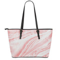 Pink Liquid Marble Print Leather Tote Bag With Zipper