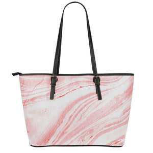 Pink Liquid Marble Print Leather Tote Bag