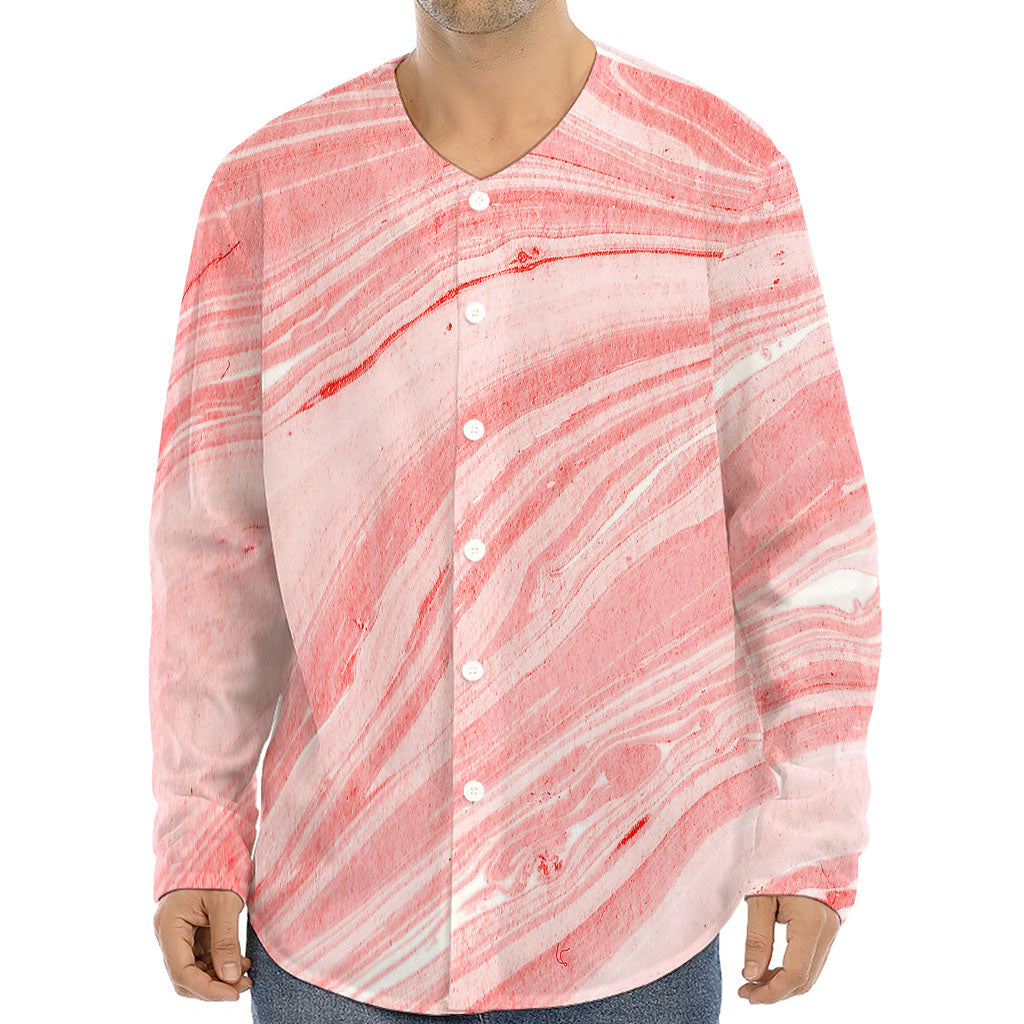 Pink Liquid Marble Print Long Sleeve Baseball Jersey