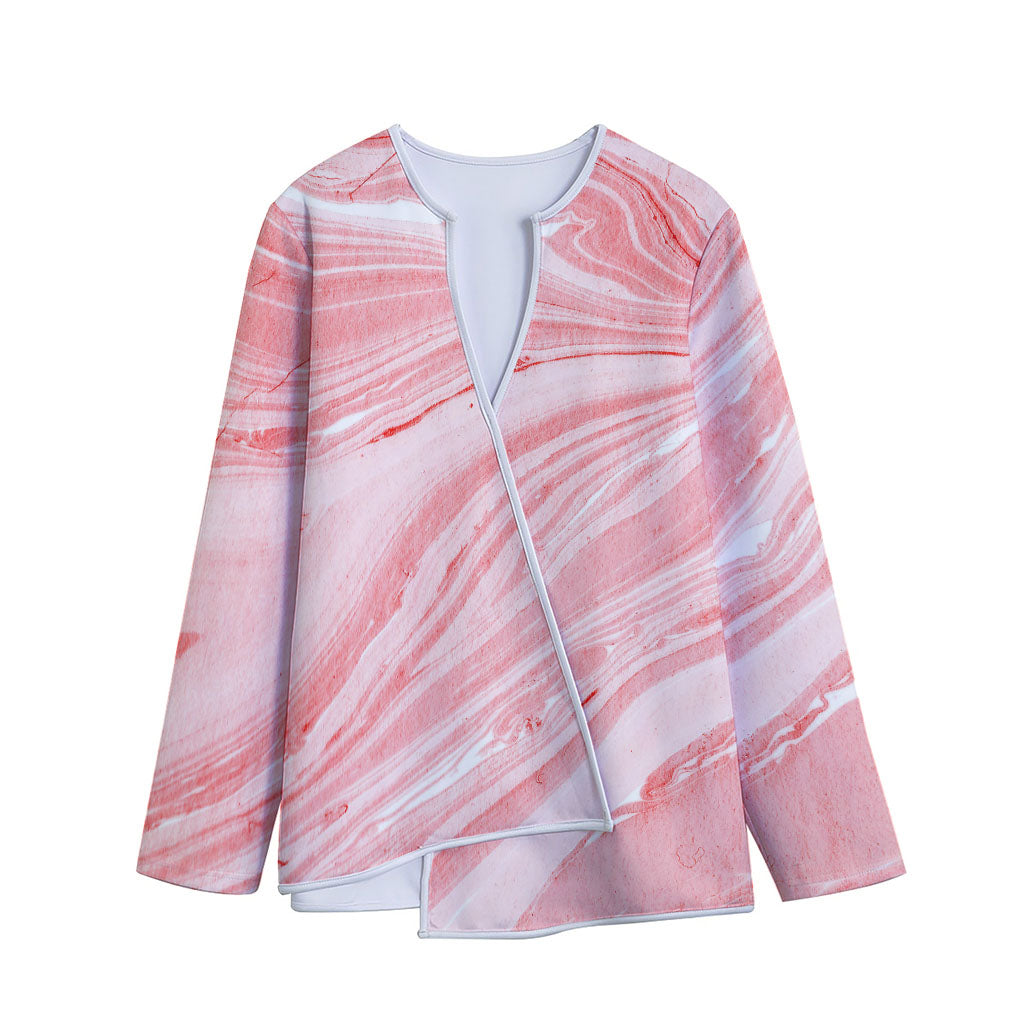 Pink Liquid Marble Print Long Sleeve Short Coat