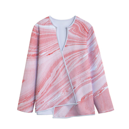 Pink Liquid Marble Print Long Sleeve Short Coat