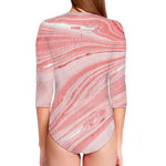 Pink Liquid Marble Print Long Sleeve Swimsuit