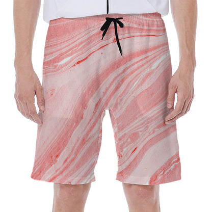 Pink Liquid Marble Print Men's Beach Shorts