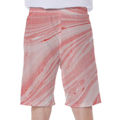 Pink Liquid Marble Print Men's Beach Shorts