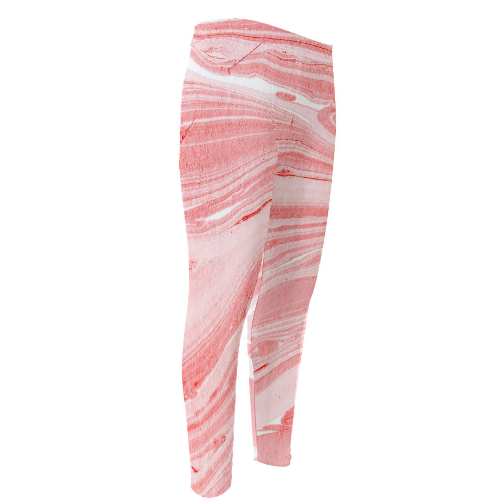 Pink Liquid Marble Print Men's Compression Pants