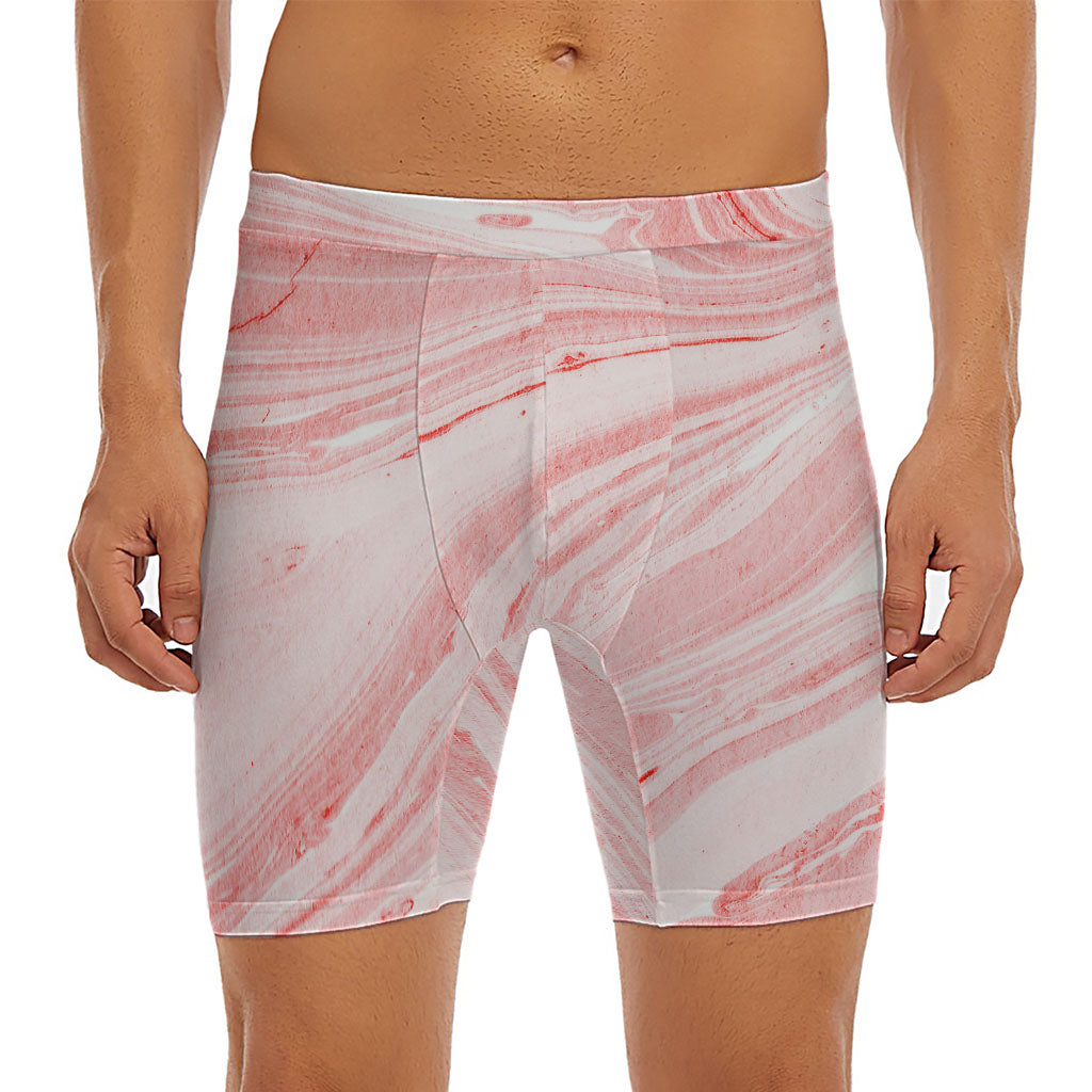 Pink Liquid Marble Print Men's Long Boxer Briefs