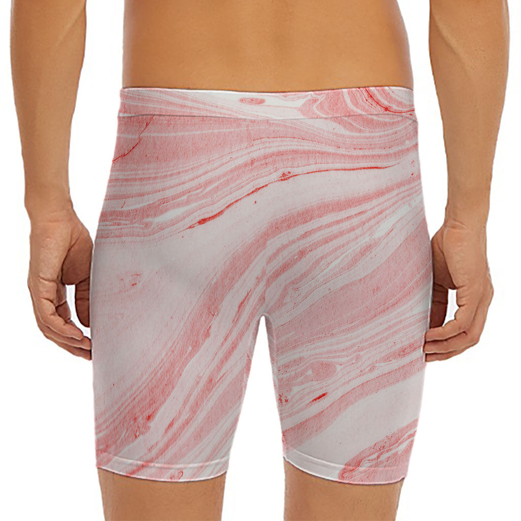 Pink Liquid Marble Print Men's Long Boxer Briefs