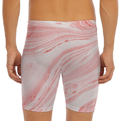 Pink Liquid Marble Print Men's Long Boxer Briefs