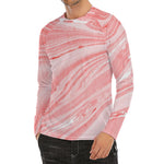 Pink Liquid Marble Print Men's Long Sleeve Rash Guard