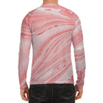 Pink Liquid Marble Print Men's Long Sleeve Rash Guard