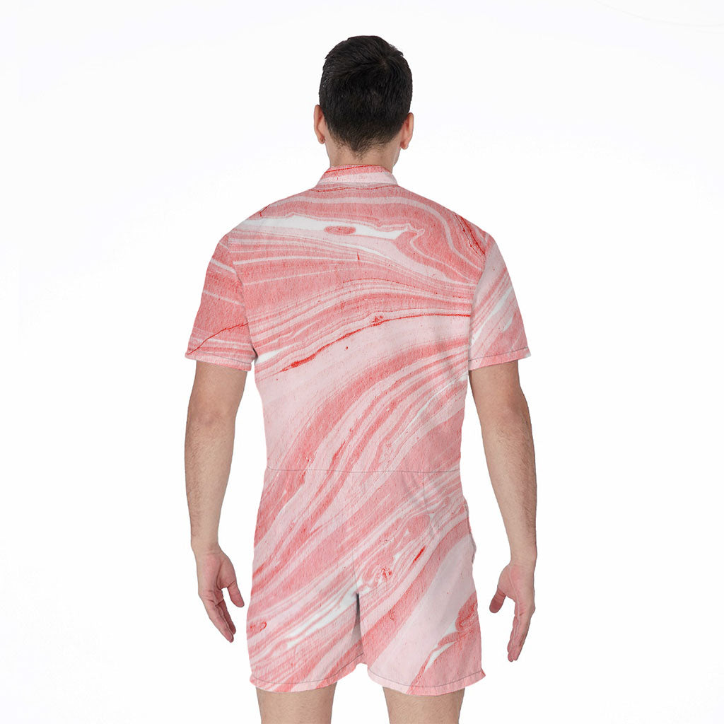 Pink Liquid Marble Print Men's Rompers