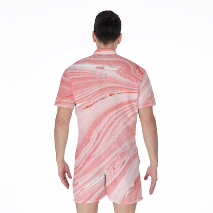 Pink Liquid Marble Print Men's Rompers