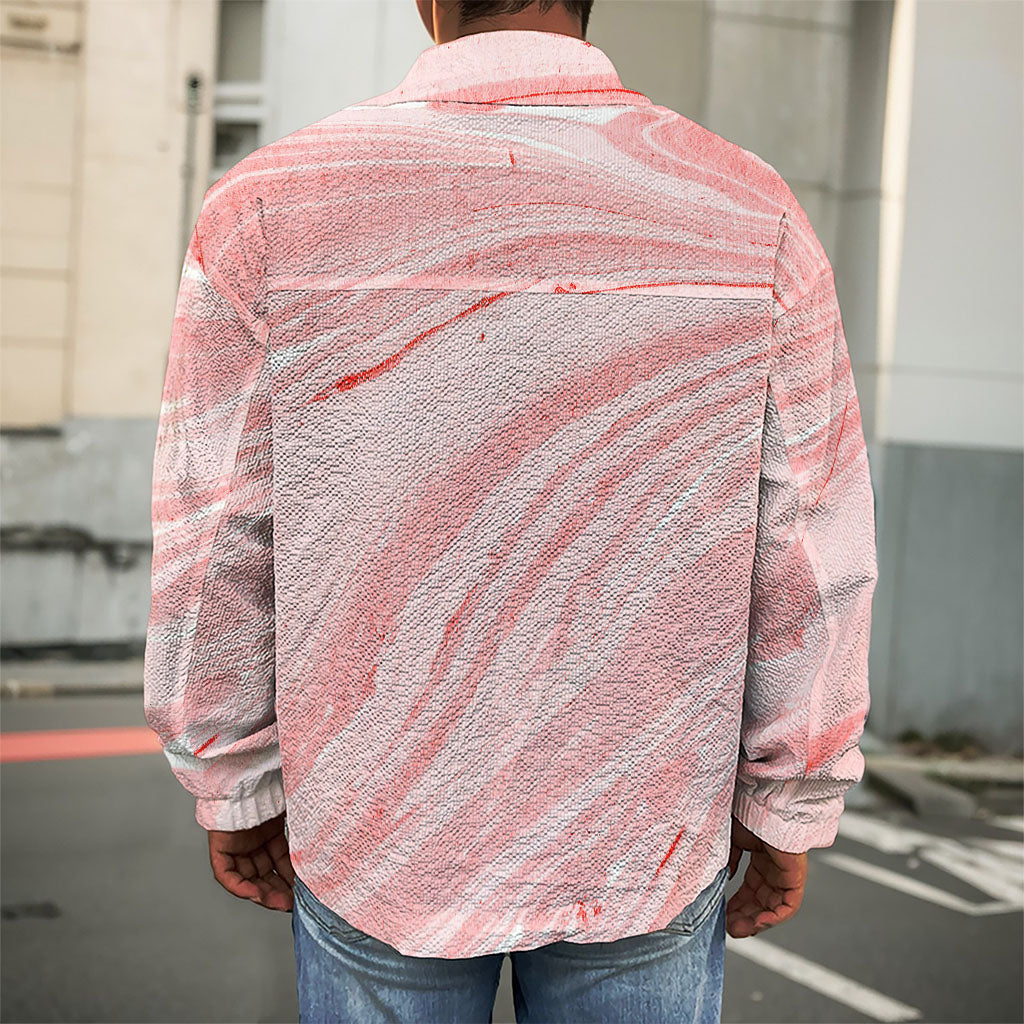 Pink Liquid Marble Print Men's Shirt Jacket