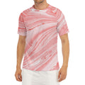 Pink Liquid Marble Print Men's Short Sleeve Rash Guard