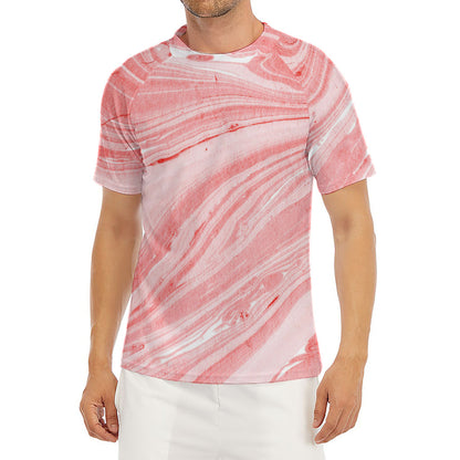 Pink Liquid Marble Print Men's Short Sleeve Rash Guard