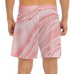 Pink Liquid Marble Print Men's Split Running Shorts