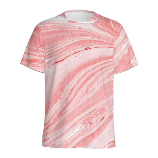 Pink Liquid Marble Print Men's Sports T-Shirt