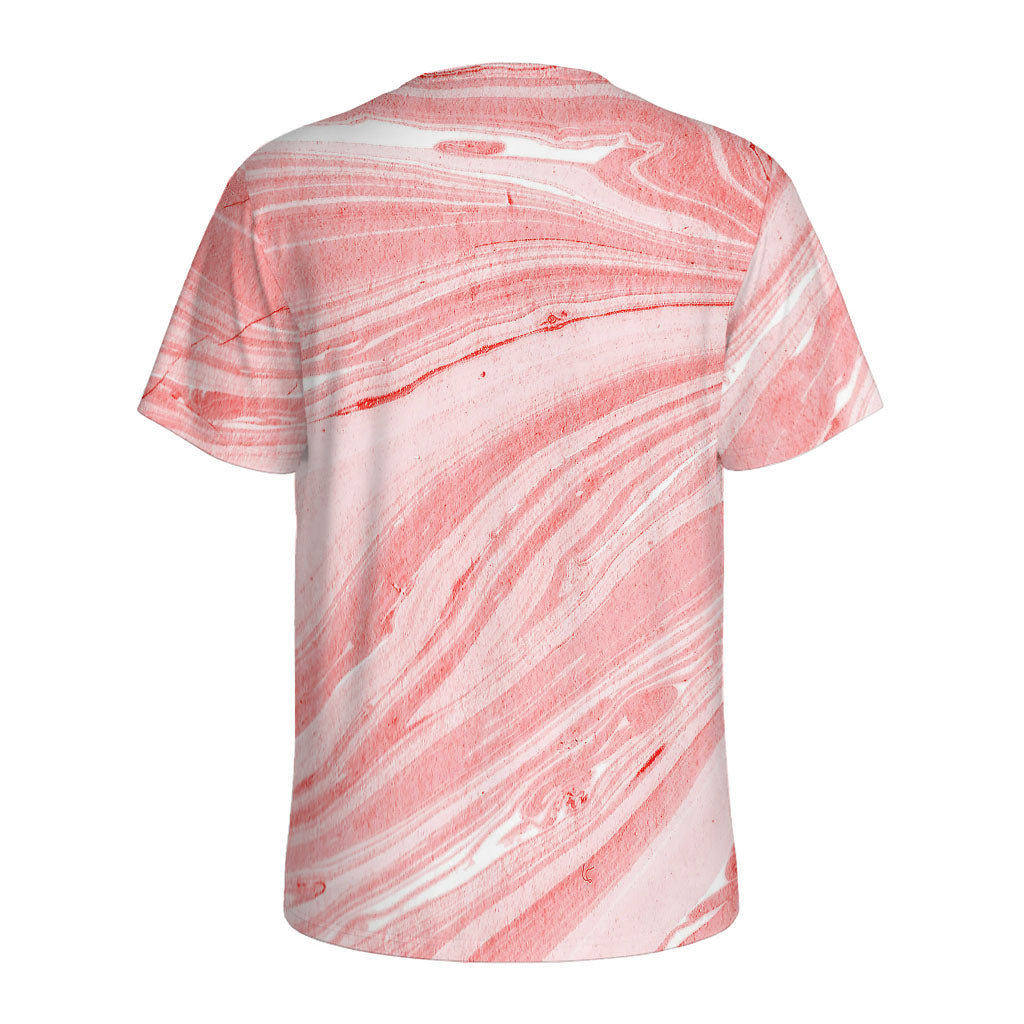 Pink Liquid Marble Print Men's Sports T-Shirt