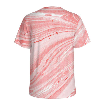 Pink Liquid Marble Print Men's Sports T-Shirt