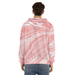 Pink Liquid Marble Print Men's Velvet Pullover Hoodie