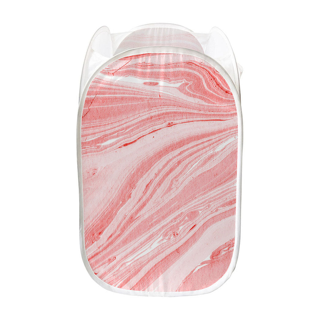 Pink Liquid Marble Print Mesh Laundry Hamper